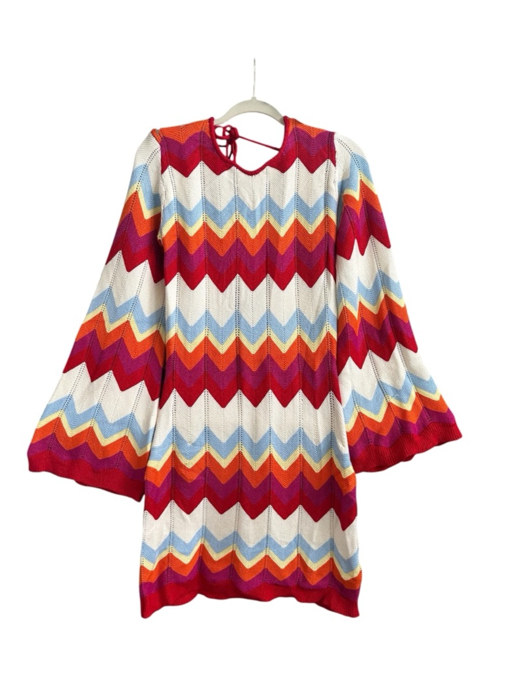 Fore Dress Size XL Colorful Chevron Knit Boho Bell Sleeve Dress